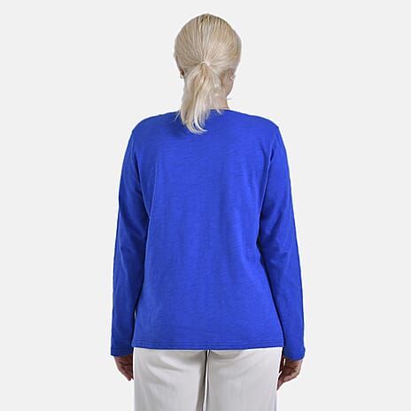 La Marey 100% Cotton Long Sleeve V-Neck Top (Size 16 to18) - Blue