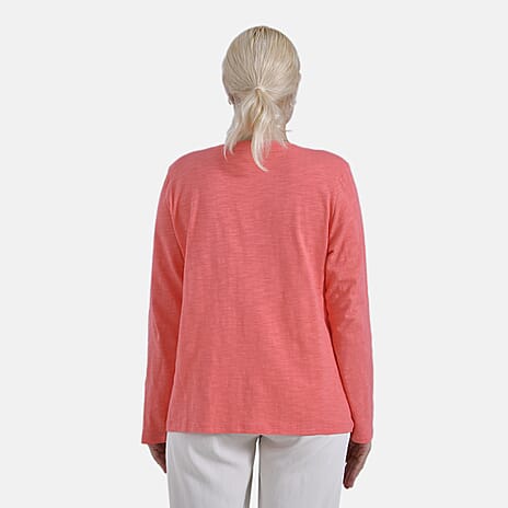 La Marey 100% Cotton Long Sleeve V-Neck Top (Size 8 to10) - Red