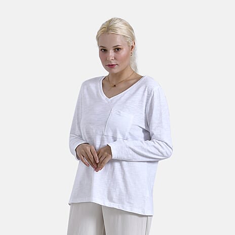 La Marey Cotton Patterned Top (Size 67x1 cm) - White - Blue