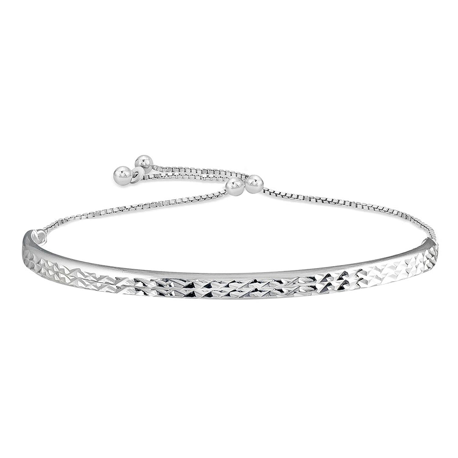 NY Close Out Deal Diamond Cut Sterling Silver Adjustable Bolo Bangle