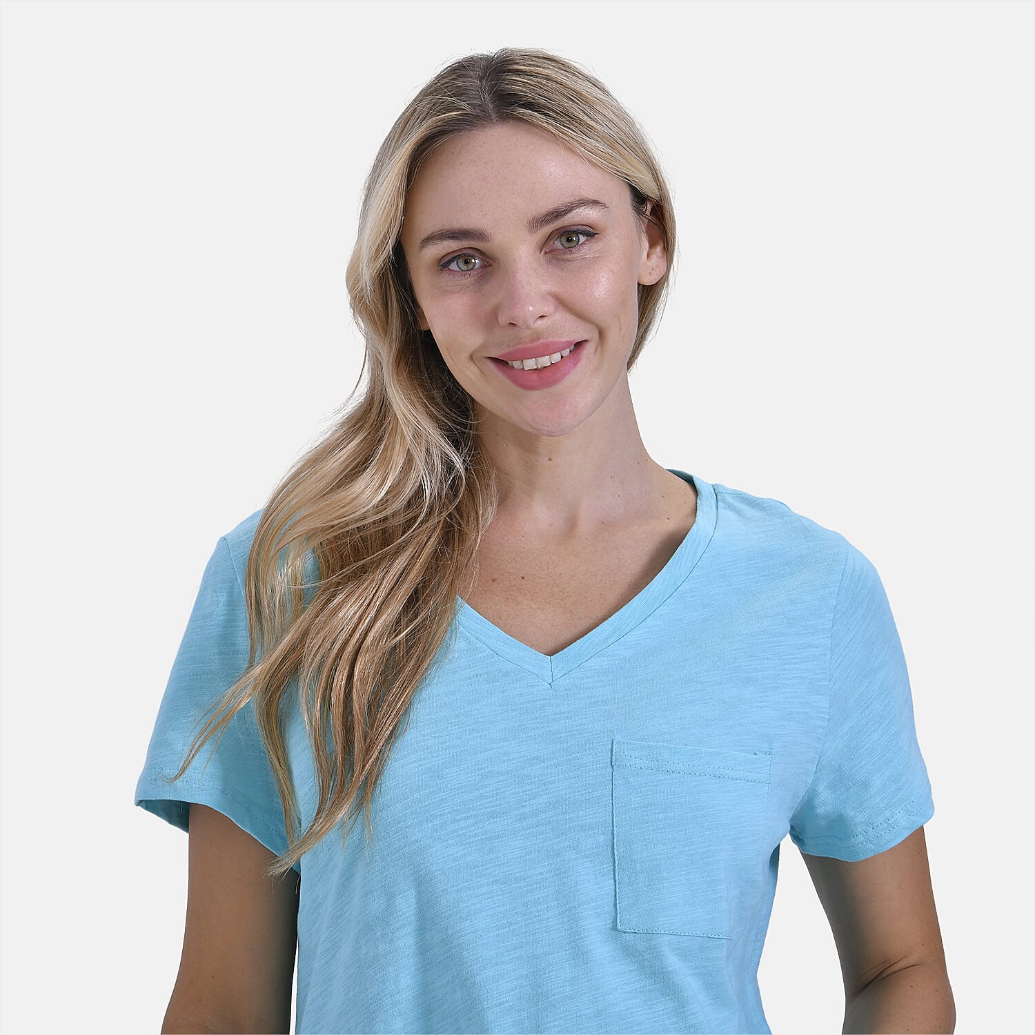 La Marey 100% Cotton V-Neck Short Sleeve Casual Top (Size S) -  Orange