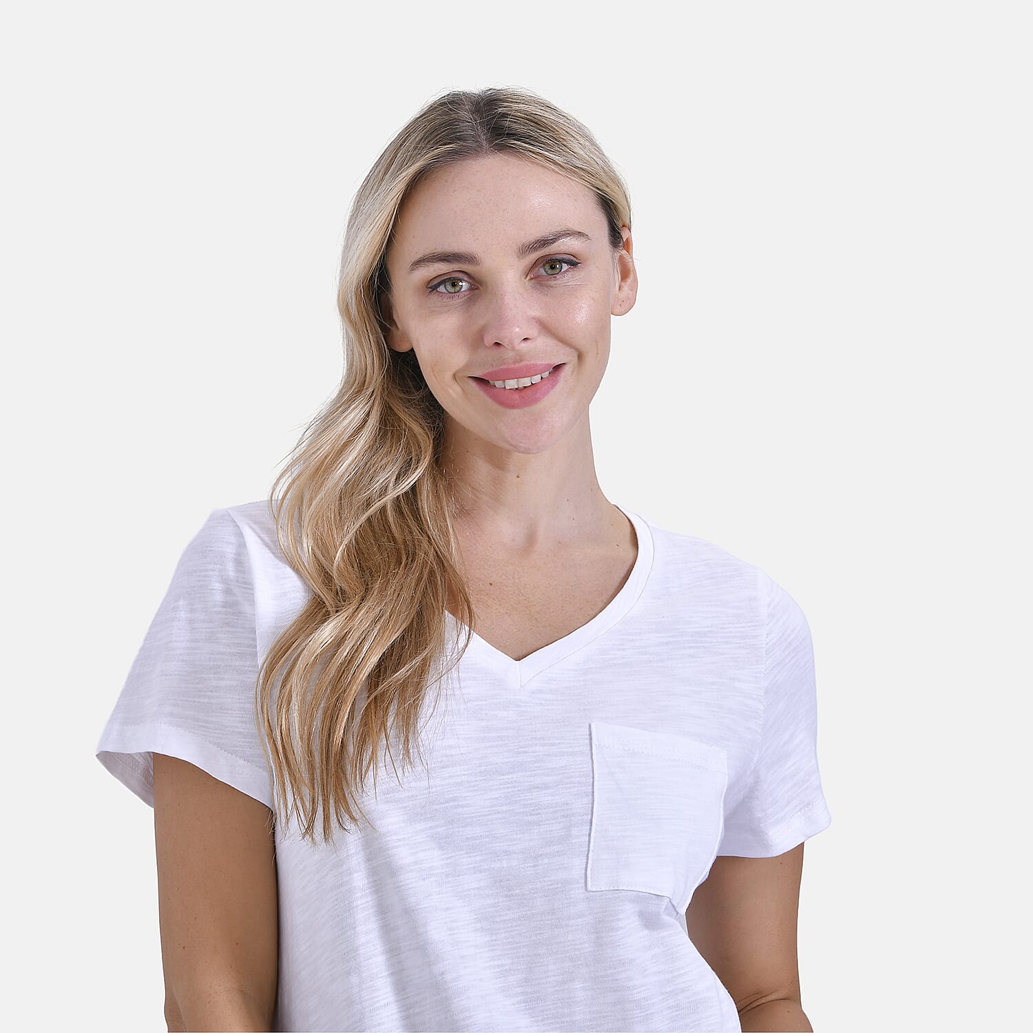 La Marey 100% Cotton V-Neck Short Sleeve Casual Top (Size S) -  Orange