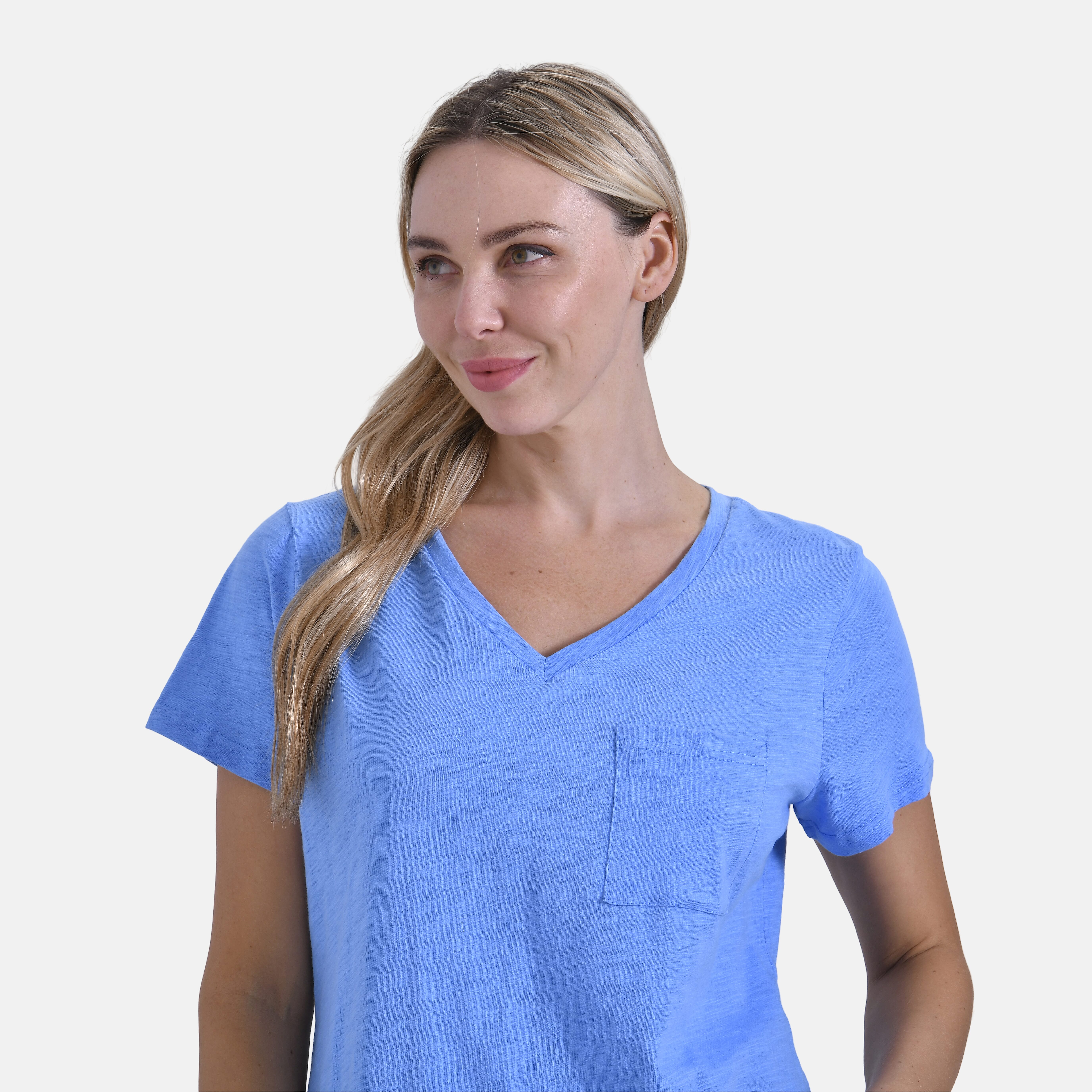 La Marey 100% Cotton V-Neck Short Sleeve Casual Top (Size S) -  Orange