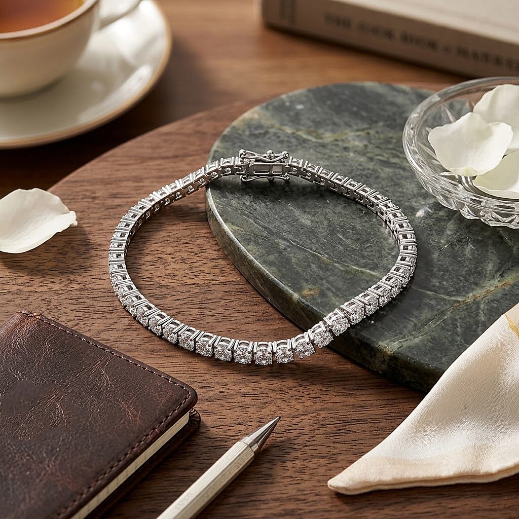 RADIANTA Moissanite - GRA Certified D-VVS1 Moissanite Line Bracelet (Size - 7.5) in Rhodium Overlay Sterling Silver 6.22 Ct.