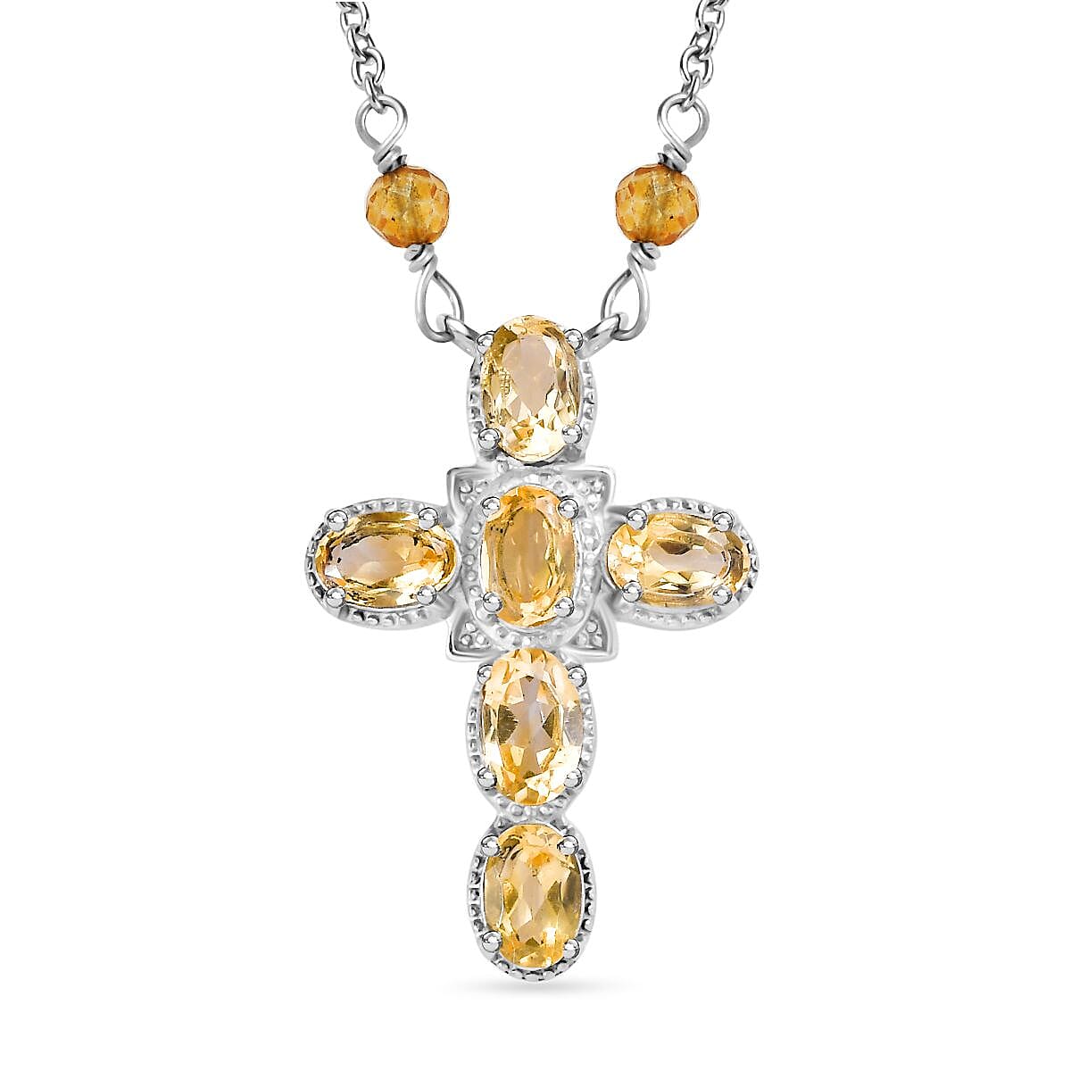 Citrine Necklace (Size - 20) in Silver Tone 5.61 Ct.
