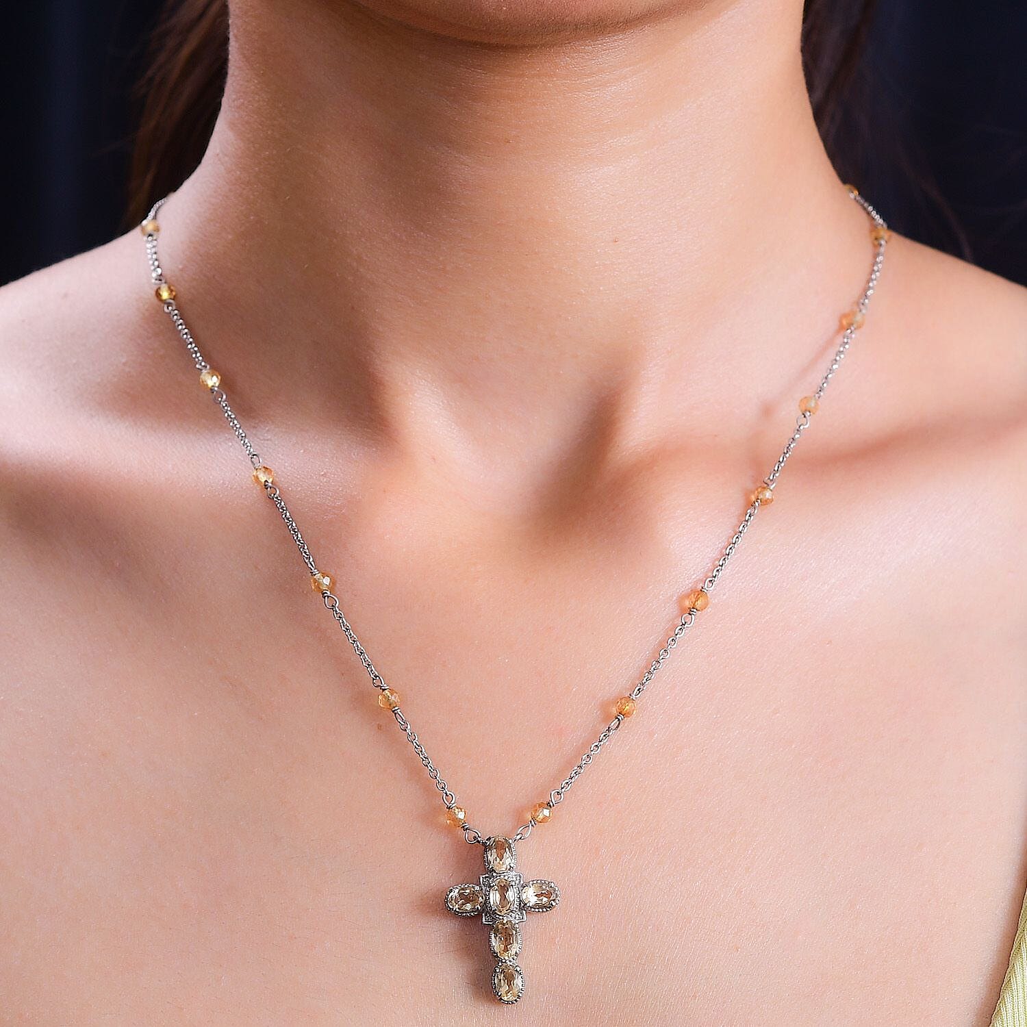 Citrine Necklace (Size - 20) in Silver Tone 5.61 Ct.