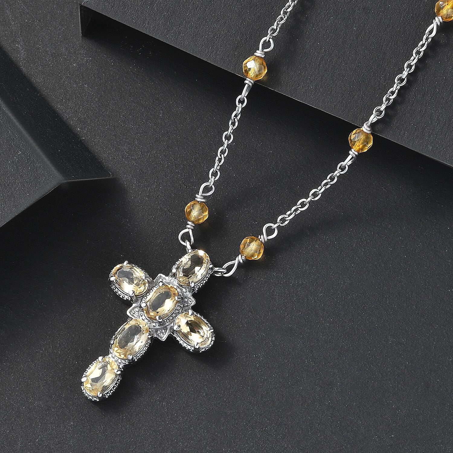 Citrine Necklace (Size - 20) in Silver Tone 5.61 Ct.