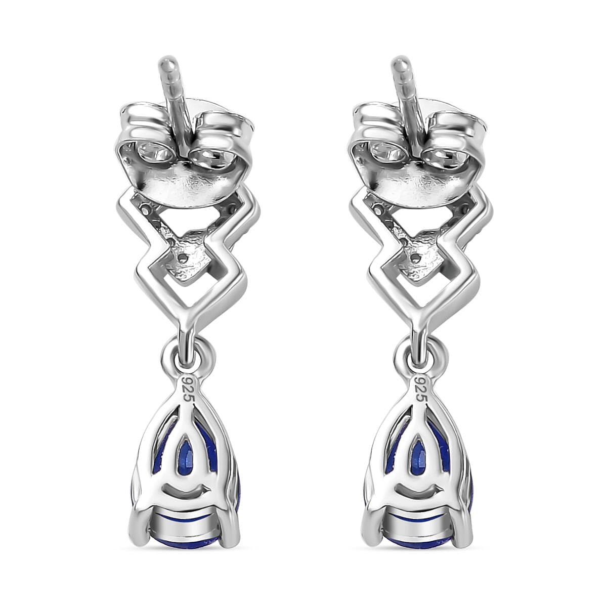 Premium Vietnamese Cobalt Blue Spinel & White Zircon Dangling Earring With Push Back in Rhodium Overlay Sterling Silver 1.58 Ct.
