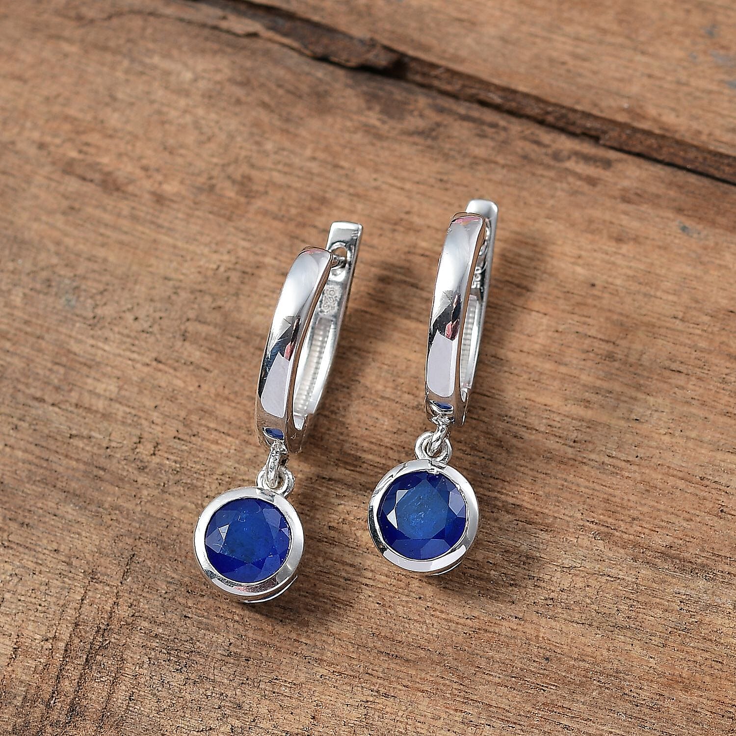 Premium Vietnamese Cobalt Blue Spinel Hoop Earring in Rhodium Overlay Sterling Silver 2.14 Ct.