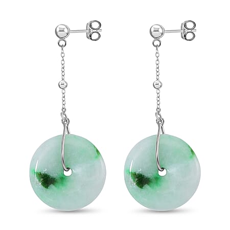 Natural Type A Bi Colour Burmese Jadeite Jade Buckle Earrings With Push Back in Rhodium Overlay Sterling Silver 35.80 Ct.