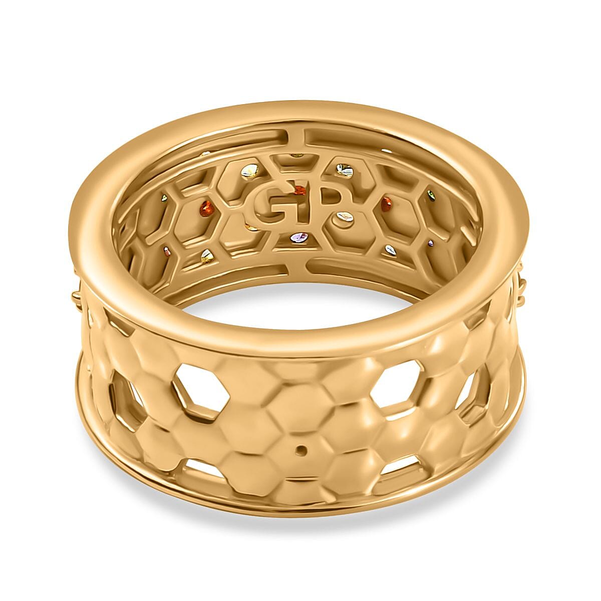 GP Honeycomb Collection - African Amethyst, Multi Gemstones Cluster Ring in 18K Vermeil Yellow Gold Plated Sterling Silver 1.12 Ct, Silver Wt. 7.86 Gms.
