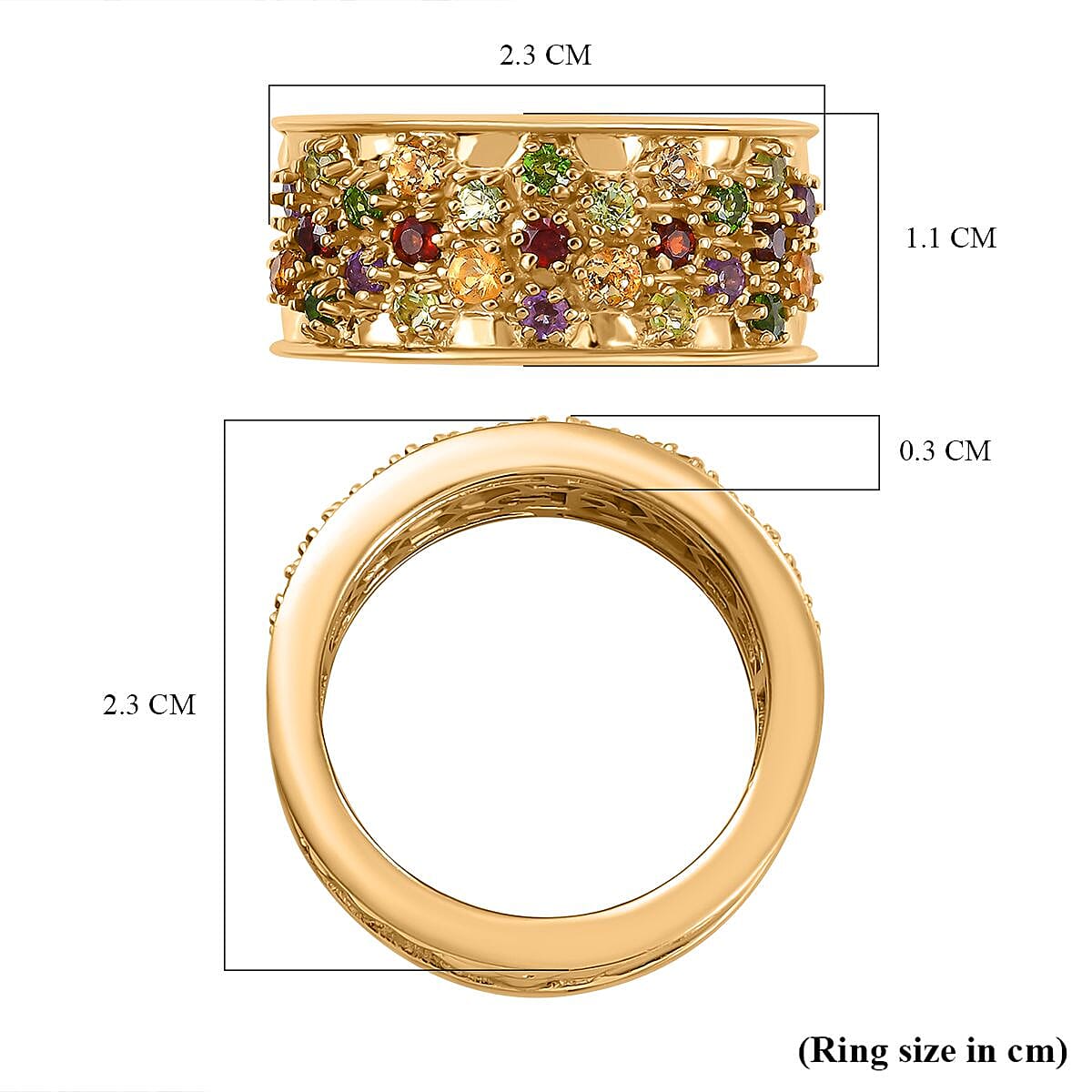 GP Honeycomb Collection - African Amethyst, Multi Gemstones Cluster Ring in 18K Vermeil Yellow Gold Plated Sterling Silver 1.12 Ct, Silver Wt. 7.86 Gms.