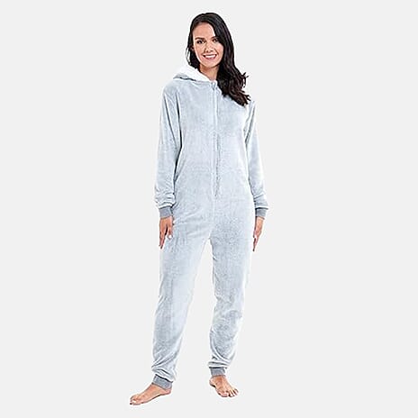 Ladies Fleece Onesie with Hood - Blue
