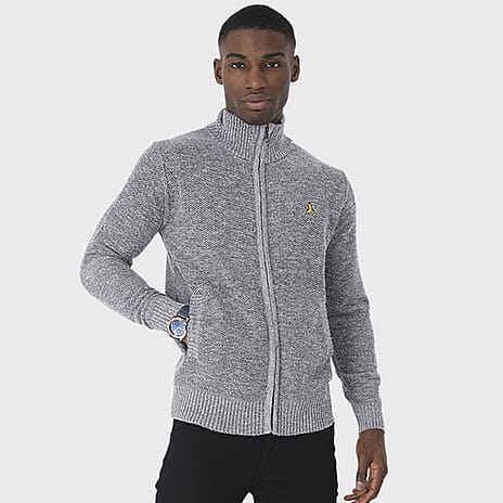 Mens Funnel Neck Jumper with Zip - Grey