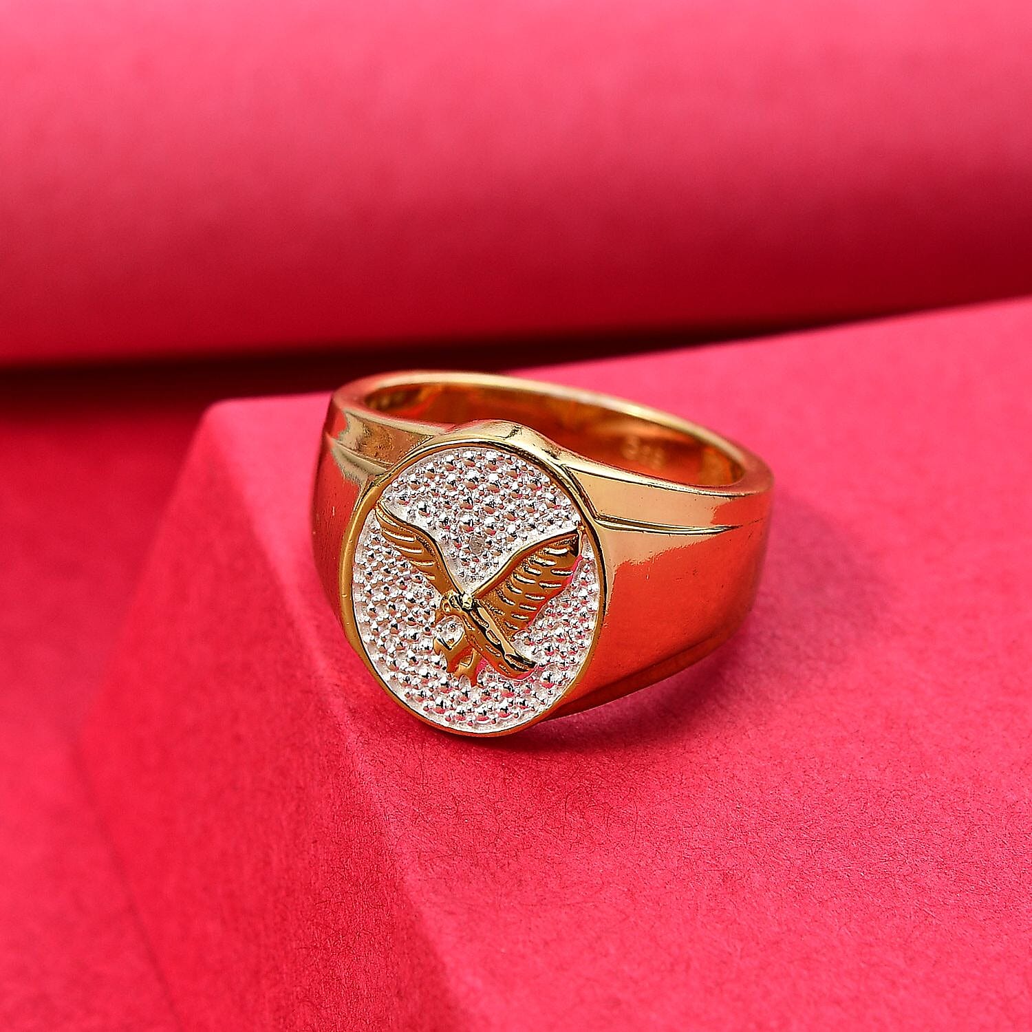 Natural White Diamond Eagle Ring in Gold Bond