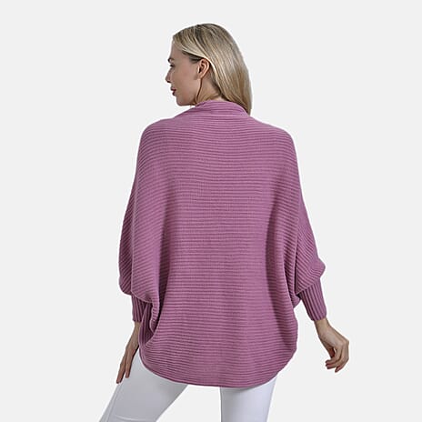 Tamsy Casual Knit Batwing Sleeve Open Cardigan (One Size) - Blush