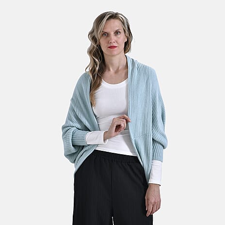 Tamsy Casual Knit Batwing Sleeve Open Cardigan (One Size) - Moss