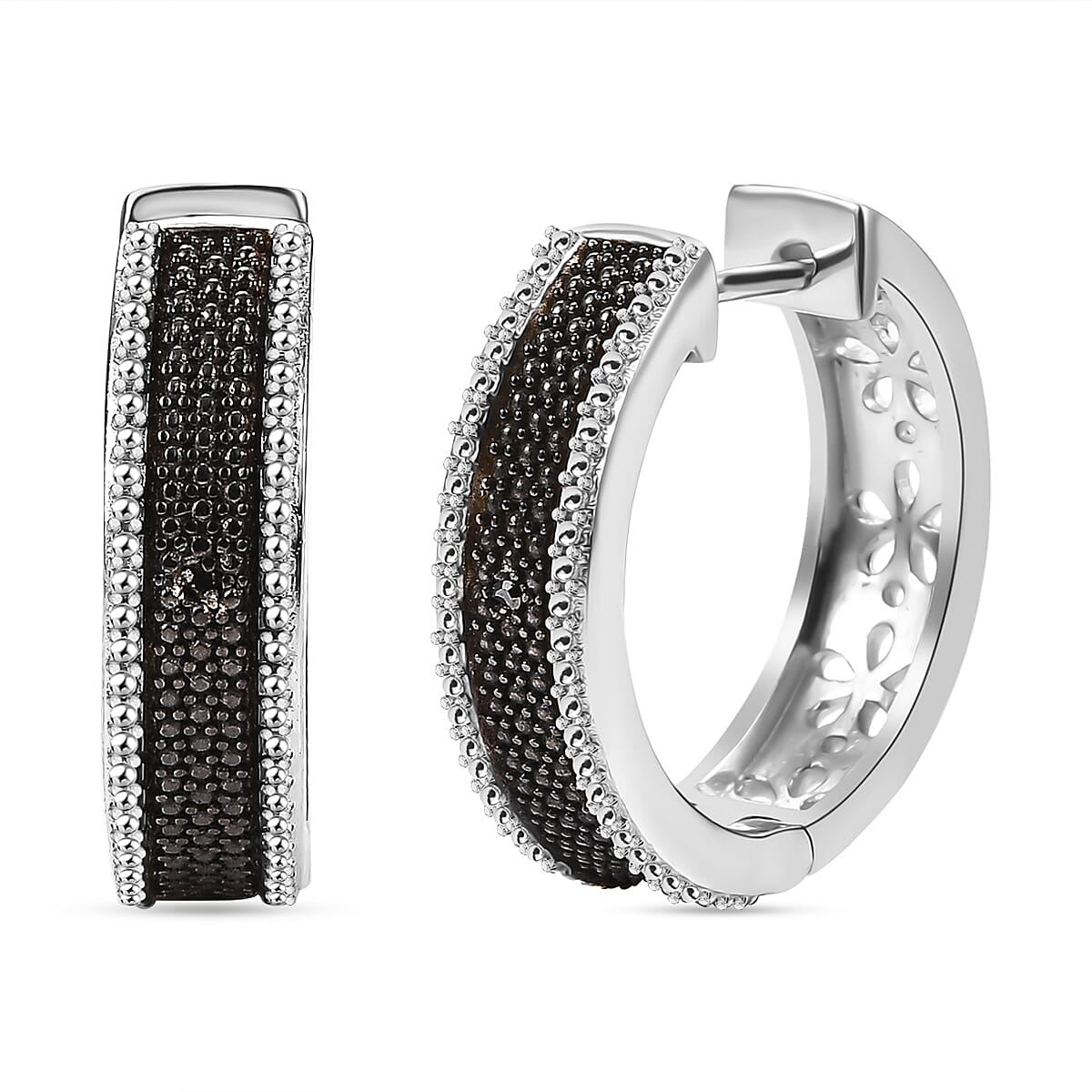 Black Diamond Hoop Earring in Platinum Overlay