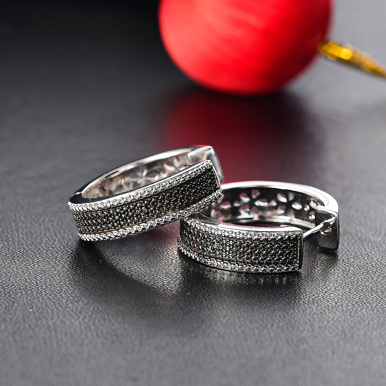 Black Diamond Hoop Earring in Platinum Overlay