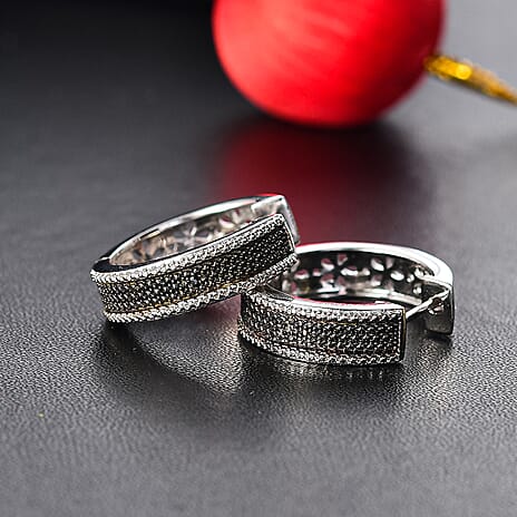 Black Diamond Hoop Earring in Platinum Overlay