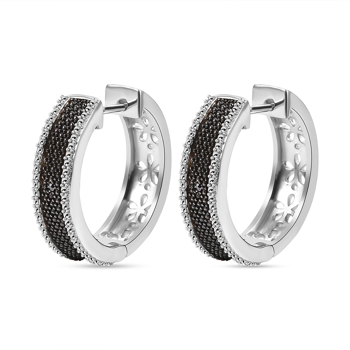 Black Diamond Hoop Earring in Platinum Overlay