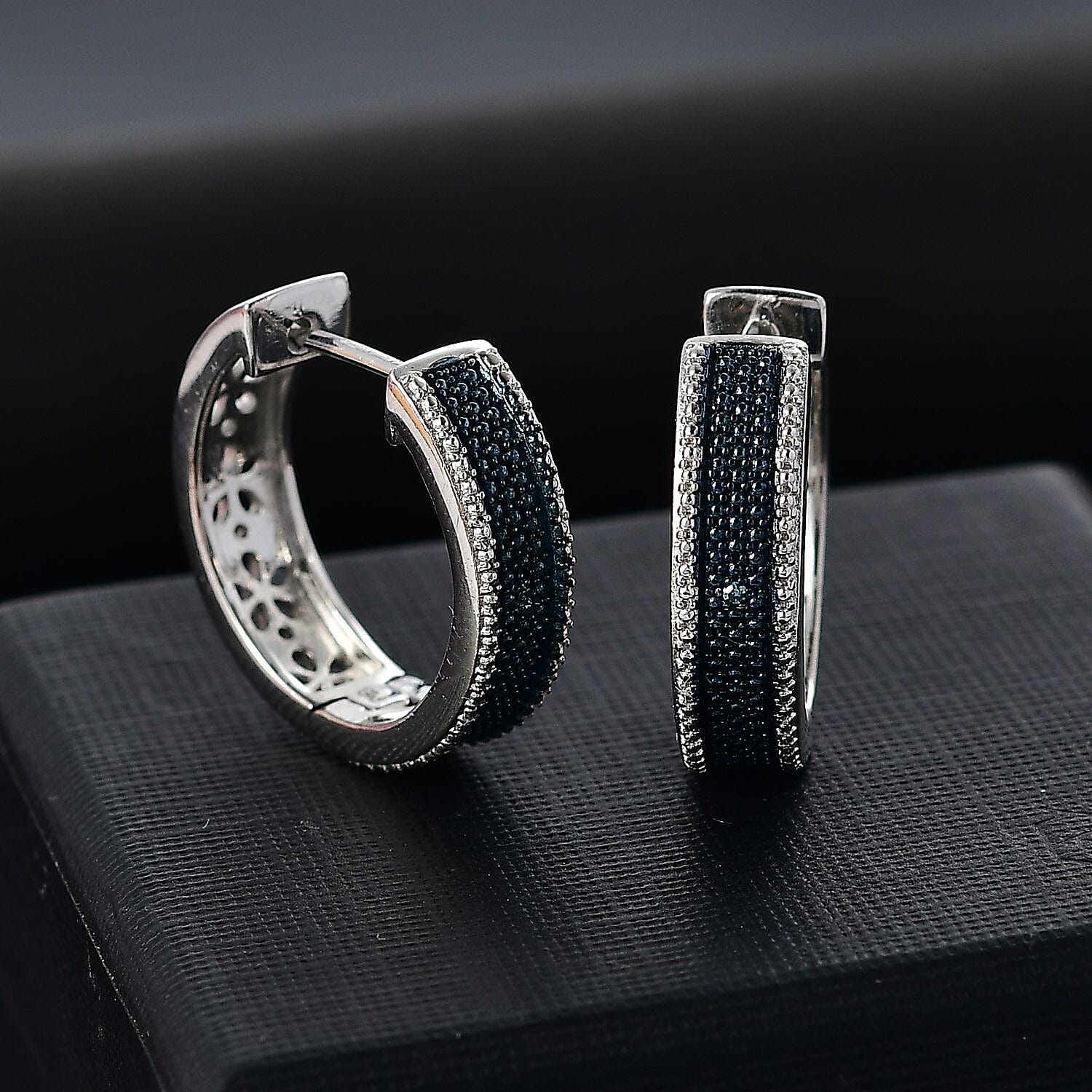 Blue Diamond Hoop Earrings With Clasp