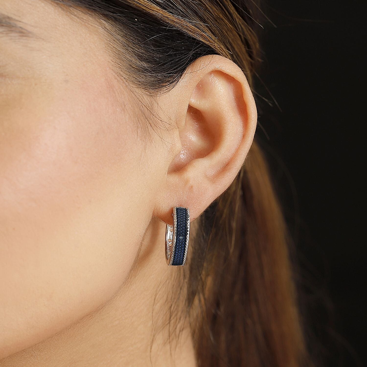 Blue Diamond Hoop Earrings With Clasp