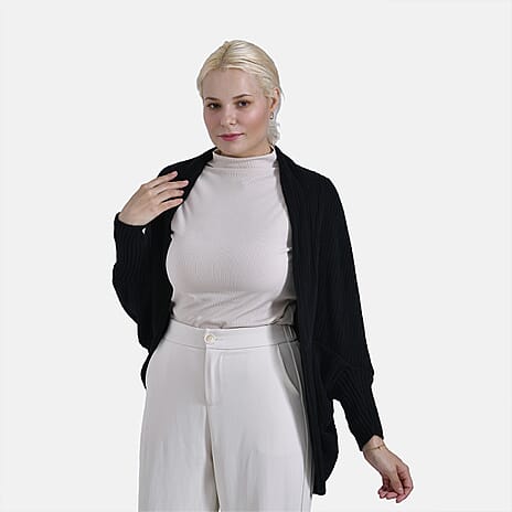 Tamsy Casual & Stylish Knit Batwing Sleeve Cardigan (One Size) - Black