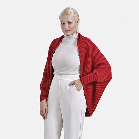 Tamsy Casual & Stylish Knit Batwing Sleeve Cardigan (One Size) - Red