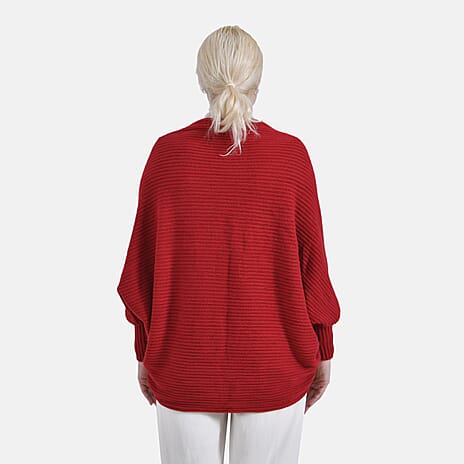 Tamsy Casual & Stylish Knit Batwing Sleeve Cardigan (One Size) - Red