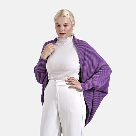 Tamsy Casual & Stylish Knit Batwing Sleeve Cardigan (One Size) - Purple