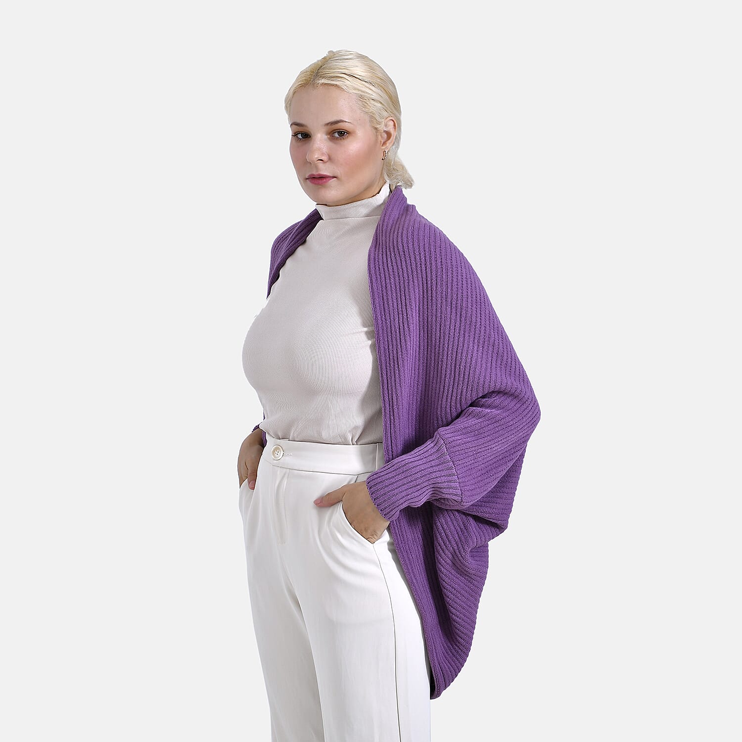 Tamsy Casual & Stylish Knit Batwing Sleeve Cardigan (One Size) - Purple