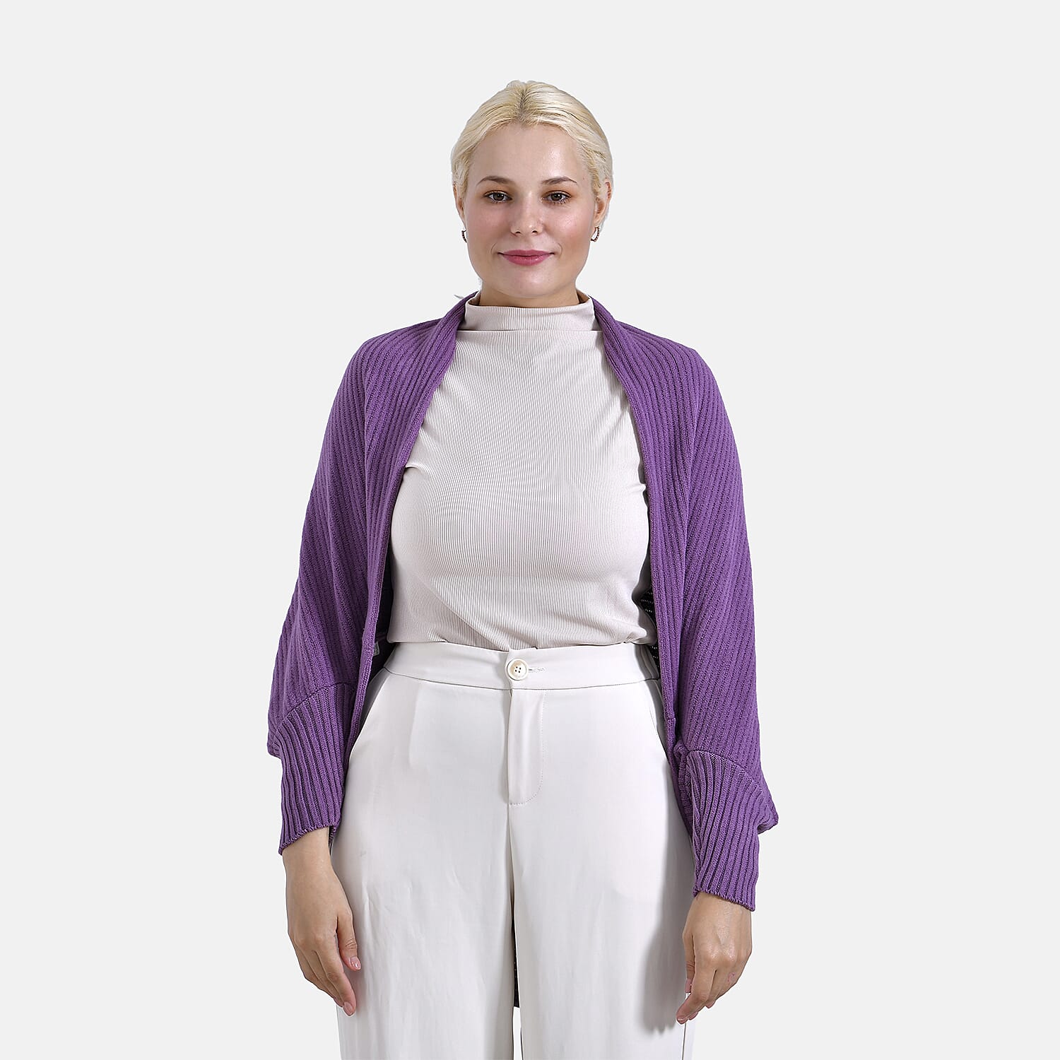 Tamsy Casual & Stylish Knit Batwing Sleeve Cardigan (One Size) - Purple