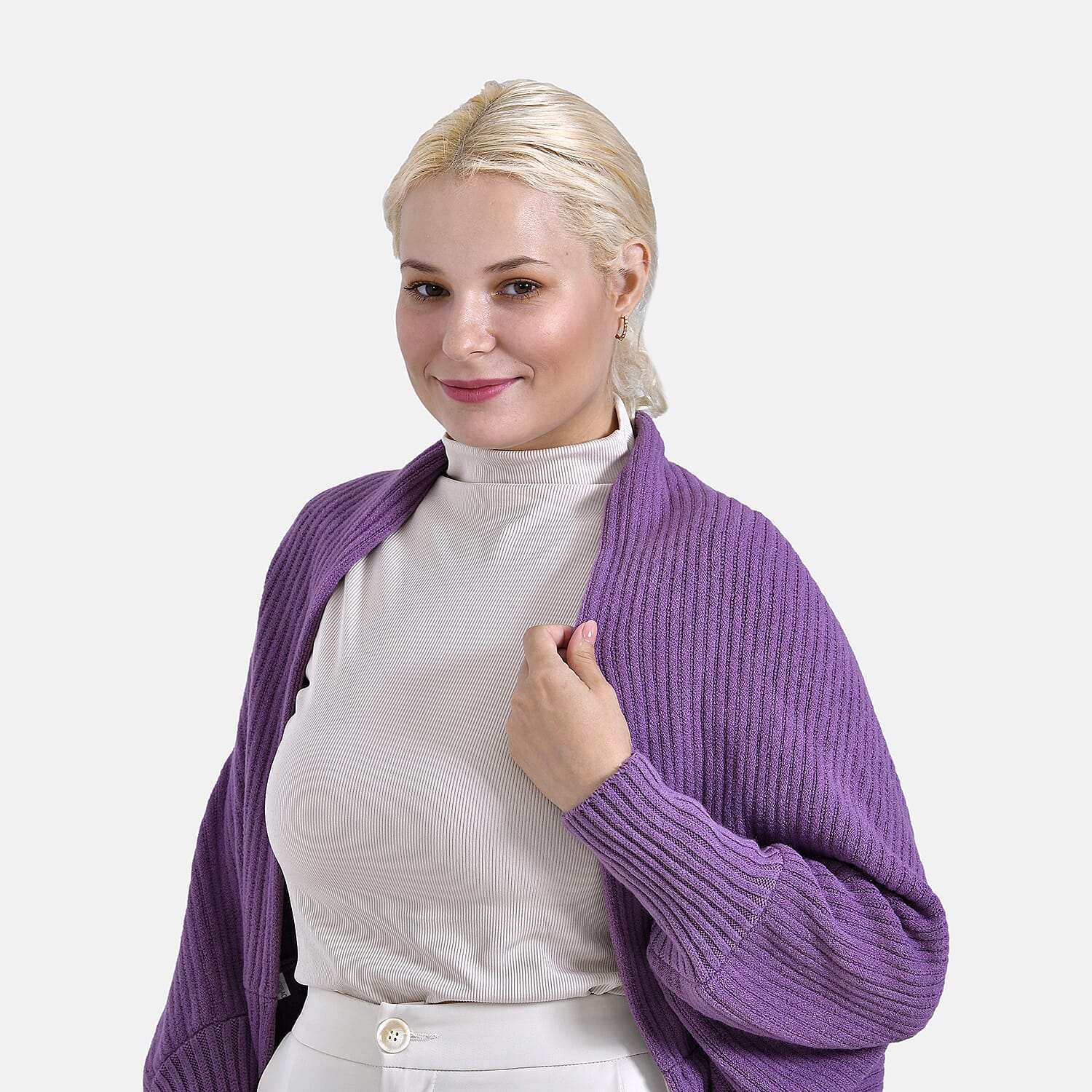 Tamsy Casual & Stylish Knit Batwing Sleeve Cardigan (One Size) - Purple