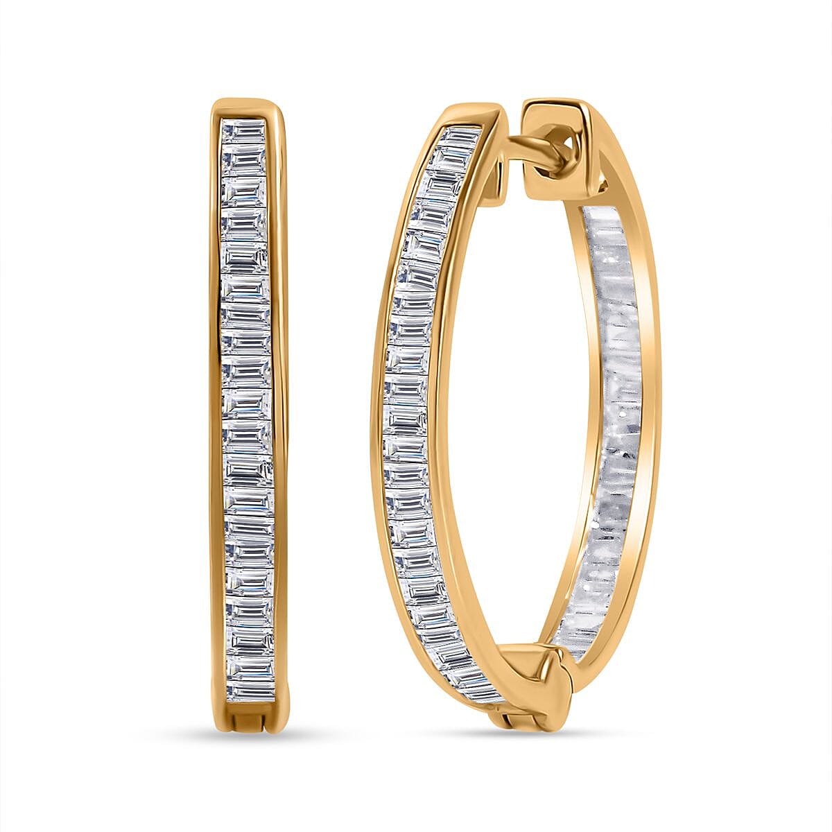 9K Yellow Gold Natural White Diamond Full Eternity Inside Out Earrings With Clasp 1.00 Ct.