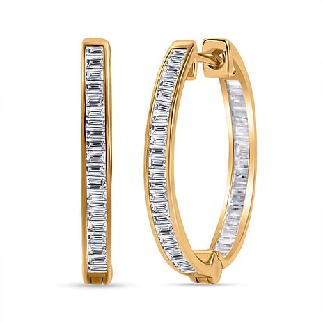 9K Yellow Gold Natural White Diamond Full Eternity Inside Out Earrings With Clasp 1.00 Ct.