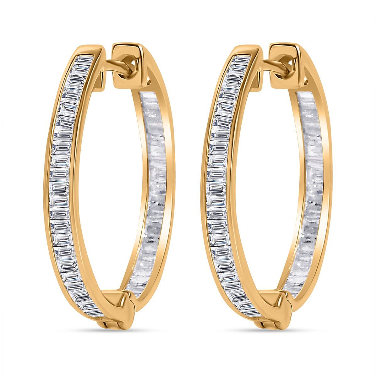 9K Yellow Gold Natural White Diamond Full Eternity Inside Out Earrings With Clasp 1.00 Ct.