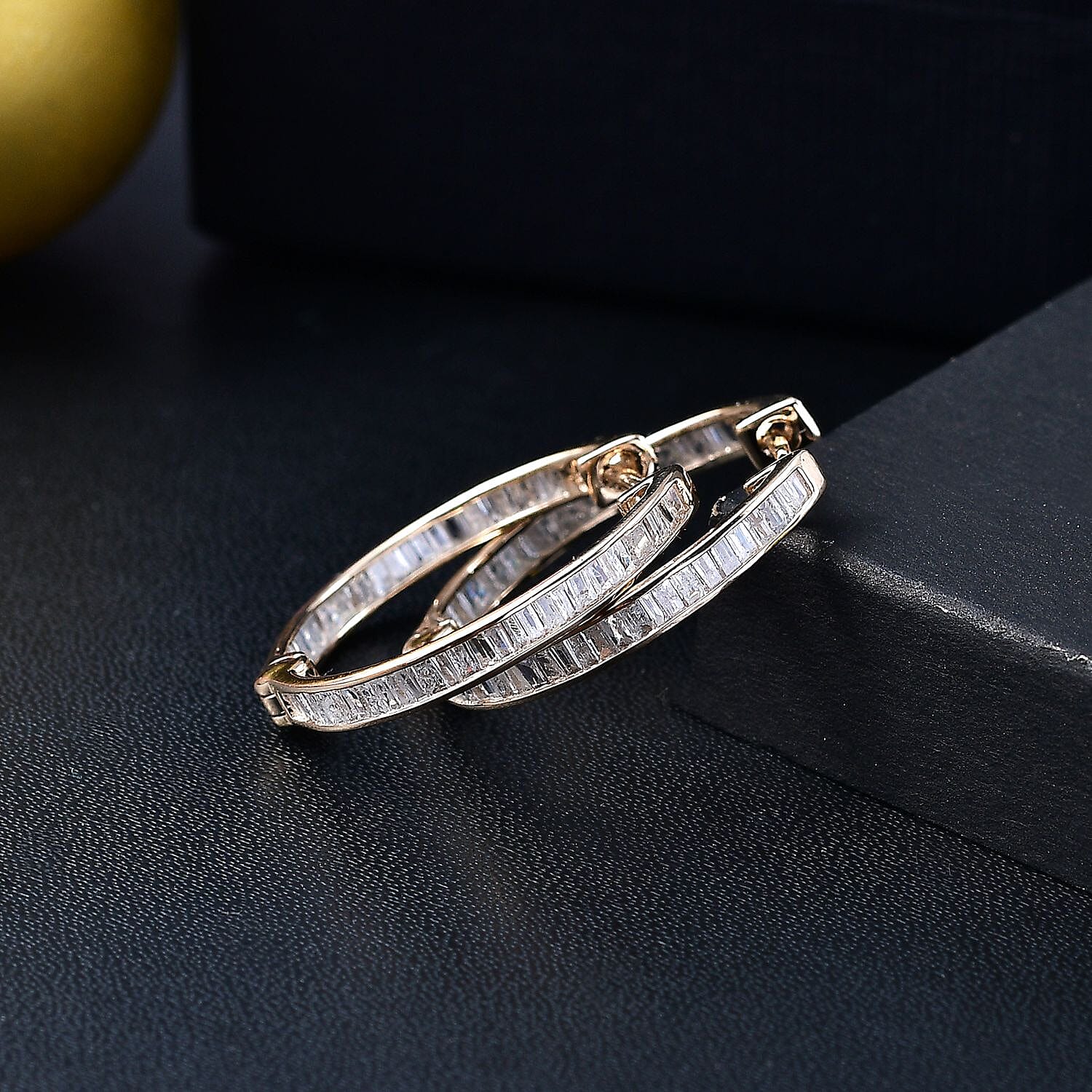 9K Yellow Gold Natural White Diamond Full Eternity Inside Out Earrings With Clasp 1.00 Ct.