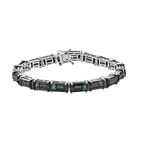 Alexandrite Triplet Quartz Linking Bracelet With GB Lock Box (Size - 7) in Rhodium Overlay Sterling Silver 33.30 Ct.