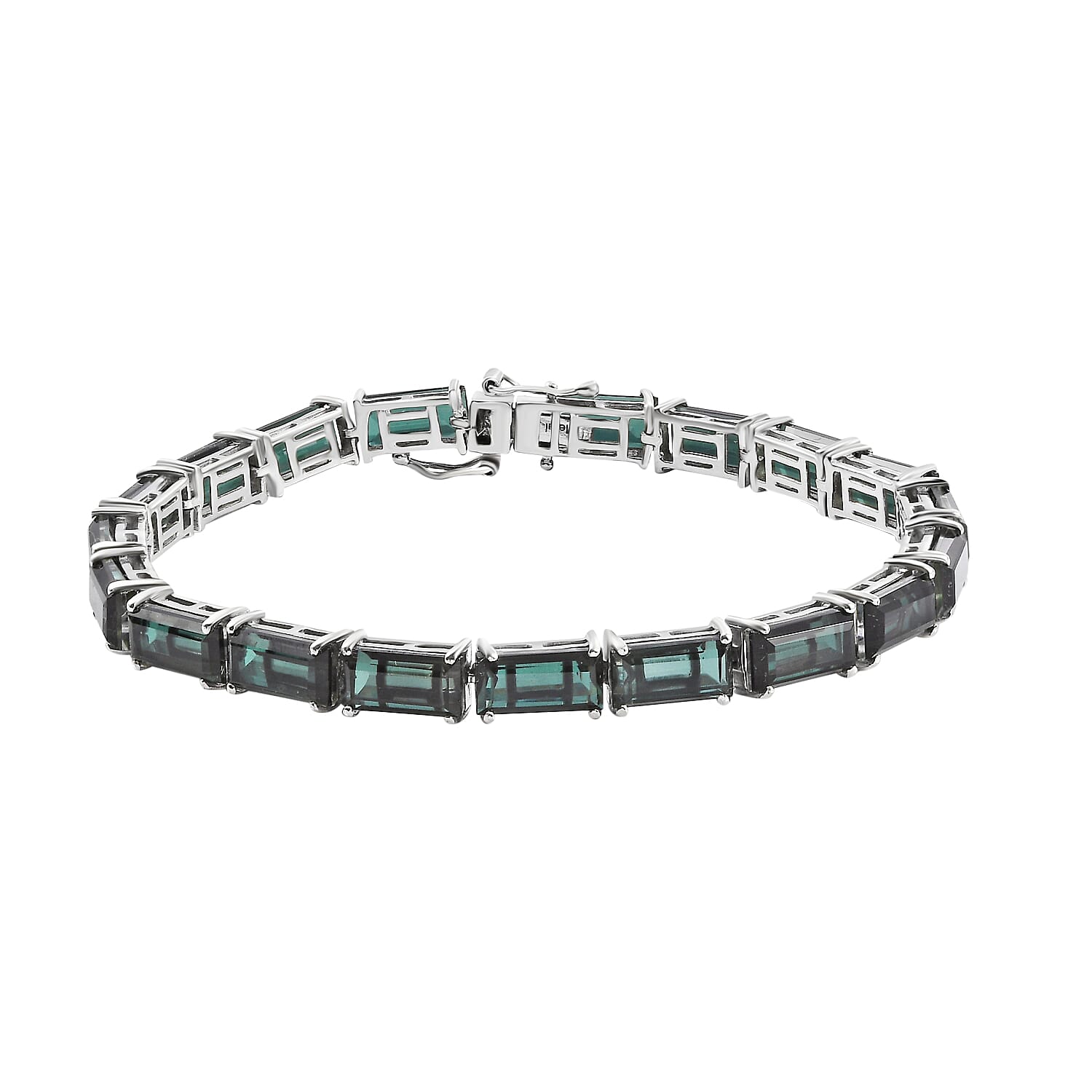 Alexandrite Triplet Quartz Linking Bracelet With GB Lock Box (Size - 8) in Rhodium Overlay Sterling Silver 37.22 Ct.