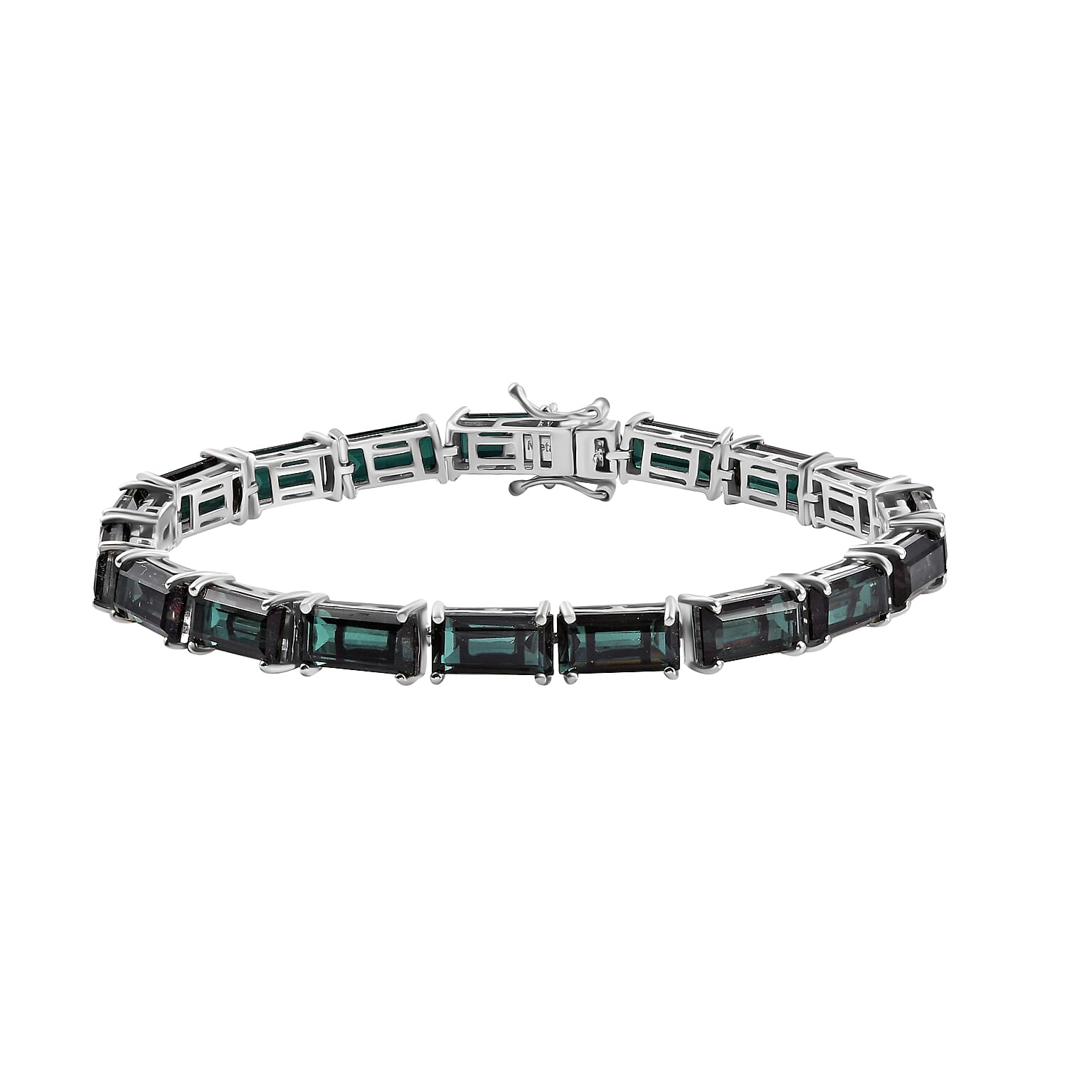 Alexandrite Triplet Quartz Linking Bracelet With GB Lock Box (Size - 7.5) in Rhodium Overlay Sterling Silver 35.26 Ct.