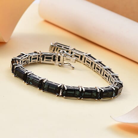 Alexandrite Triplet Quartz Linking Bracelet With GB Lock Box (Size - 7.5) in Rhodium Overlay Sterling Silver 35.26 Ct.