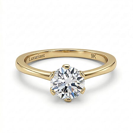LUXURIANT 9K Yellow Gold SGL Certified Lab Grown Diamond (VS-E/F) Solitaire Ring 1 Ct.