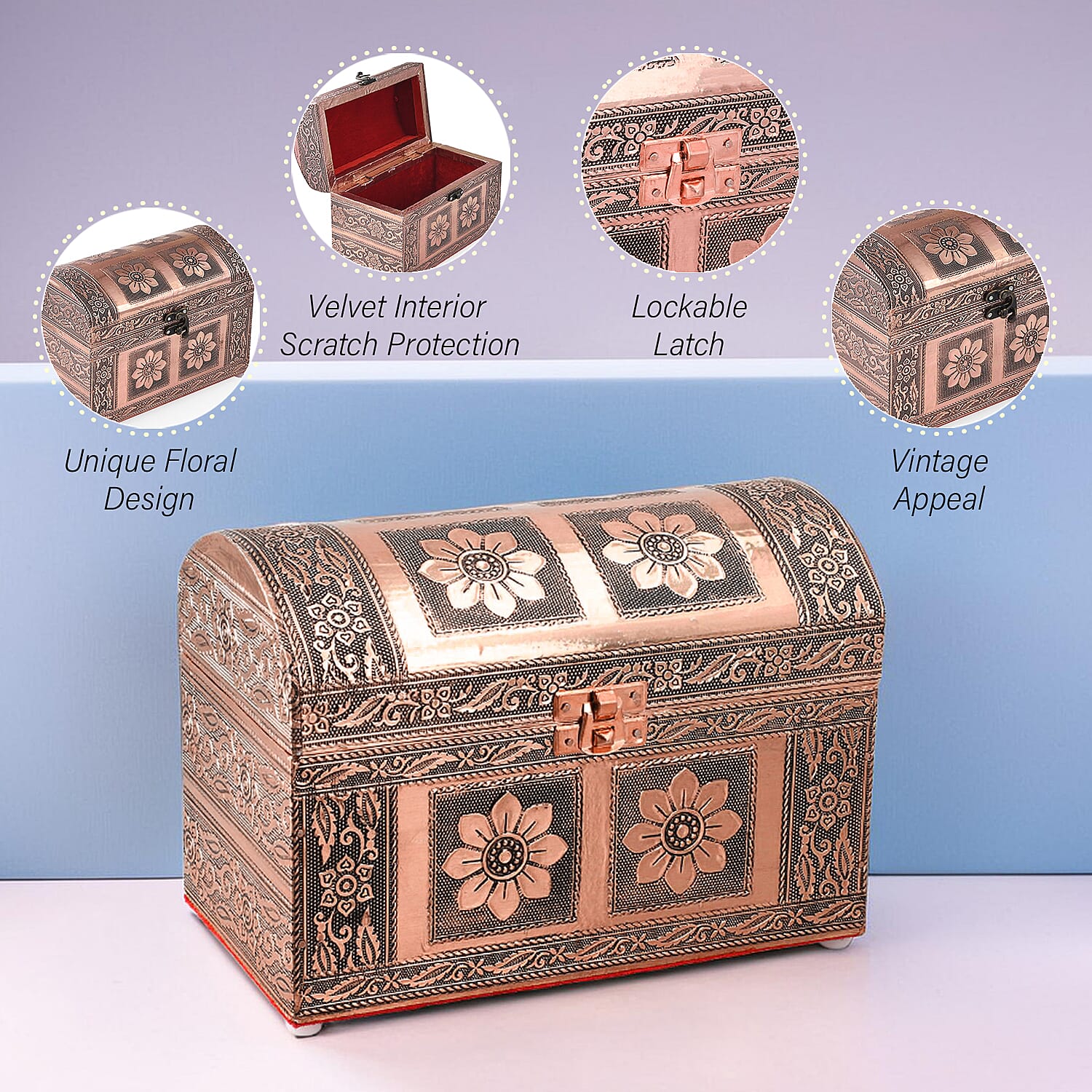 Elegant Handcrafted Treasure Box with Secure Clasp & Protective Interior (Size 20x11x14 cm) - Rose Gold