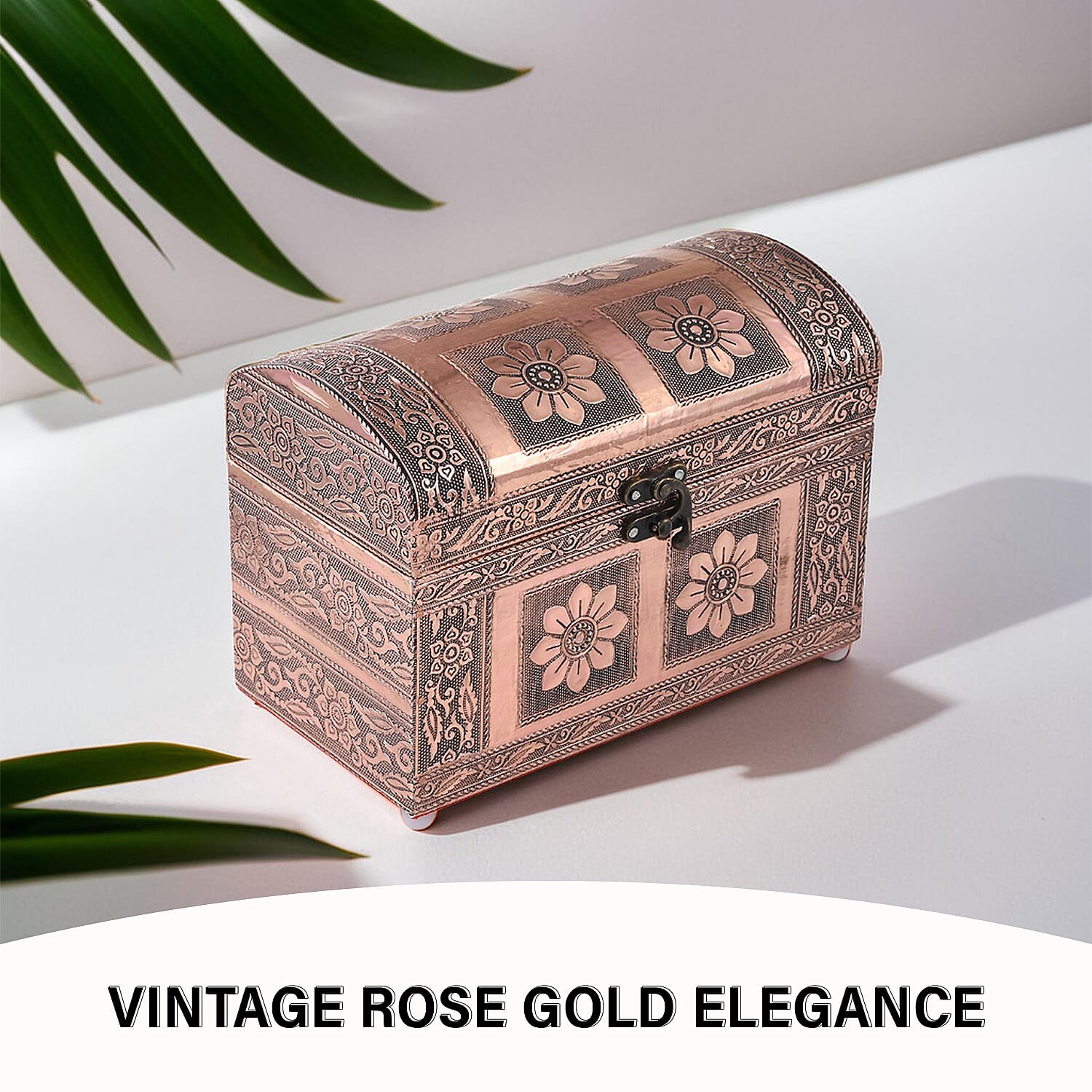 Elegant Handcrafted Treasure Box with Secure Clasp & Protective Interior (Size 20x11x14 cm) - Rose Gold