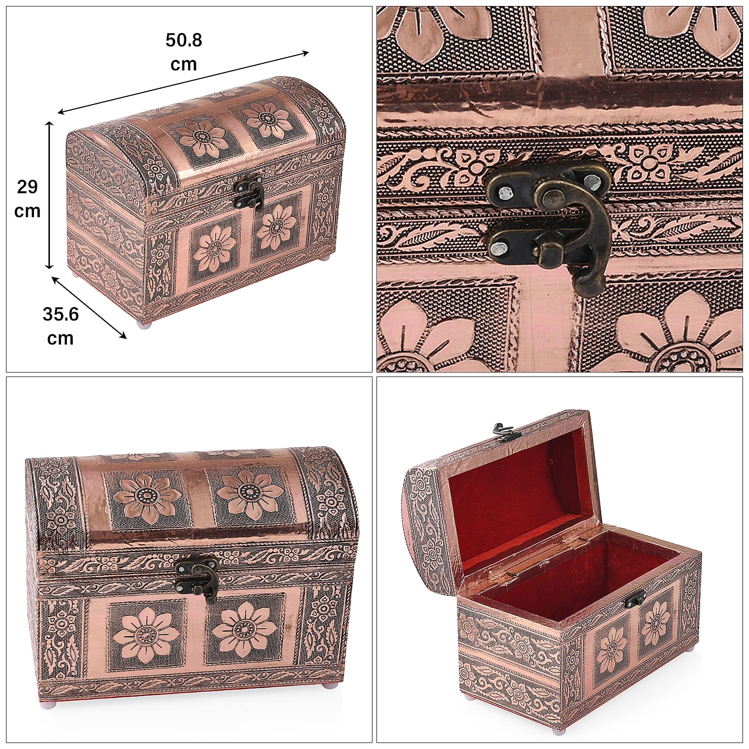 Elegant Handcrafted Treasure Box with Secure Clasp & Protective Interior (Size 20x11x14 cm) - Rose Gold