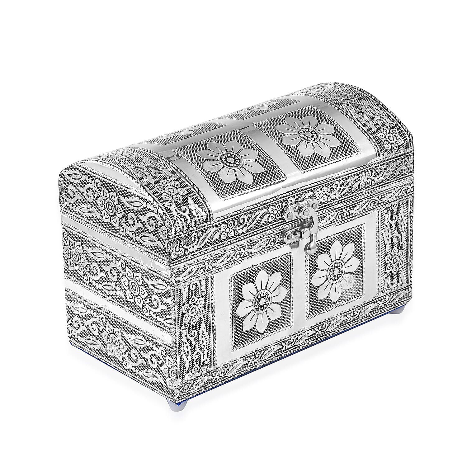Elegant Handcrafted Treasure Box with Secure Clasp & Protective Interior (Size 20x11x14 cm) - Silver