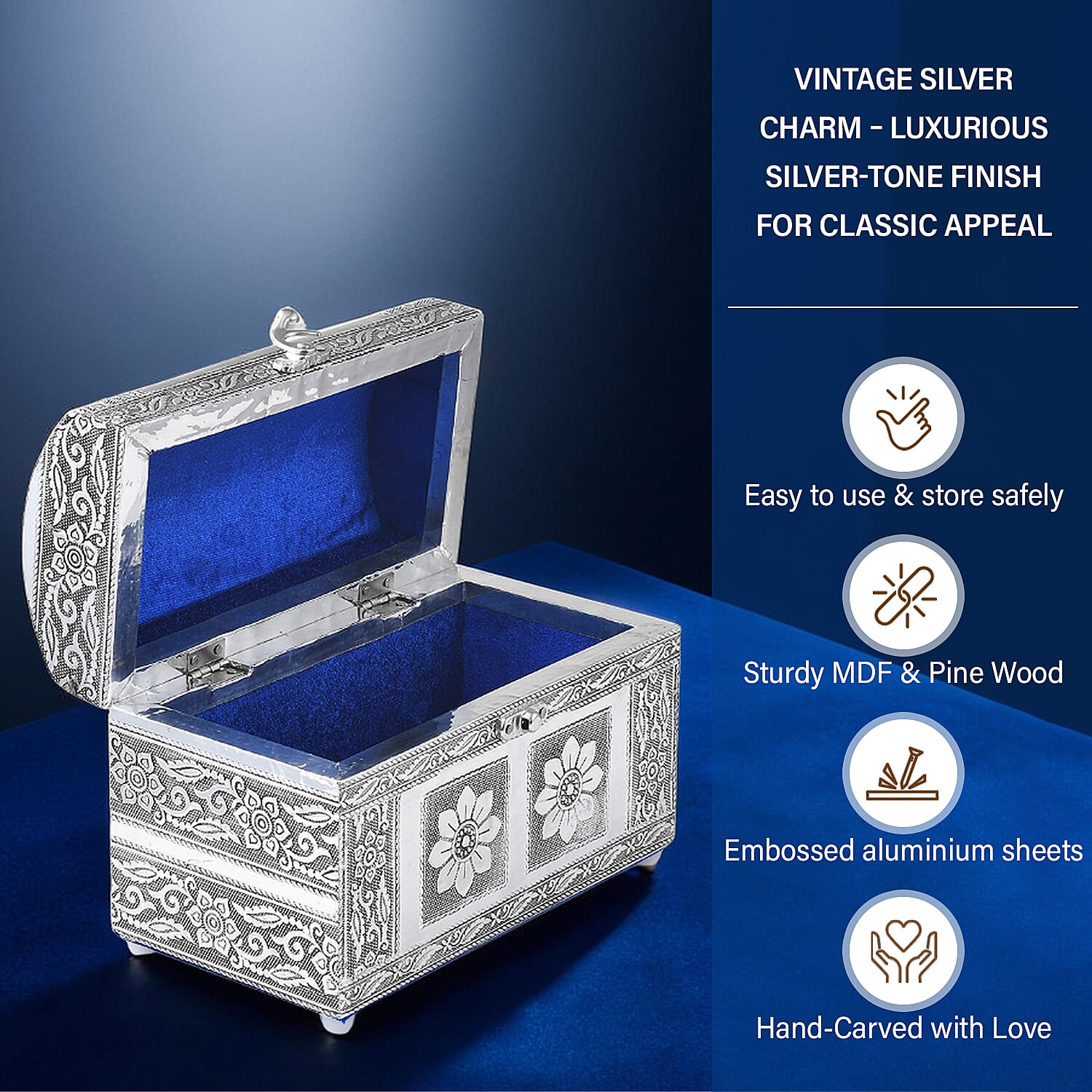 Elegant Handcrafted Treasure Box with Secure Clasp & Protective Interior (Size 20x11x14 cm) - Silver