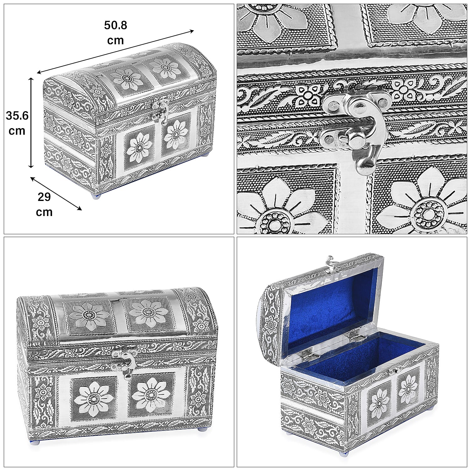 Elegant Handcrafted Treasure Box with Secure Clasp & Protective Interior (Size 20x11x14 cm) - Silver