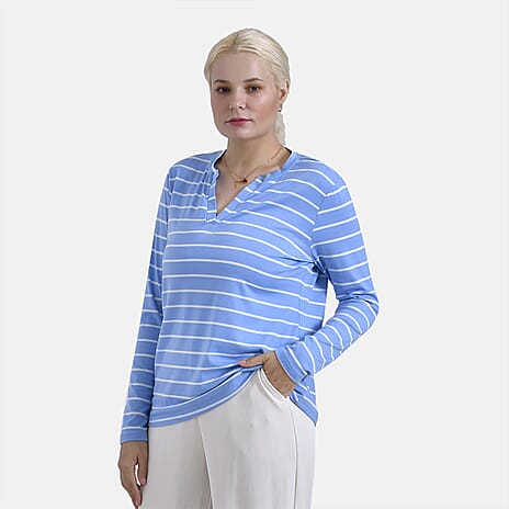 & Maisi Patterned Top (Size - XL) - Blue White & Blue White
